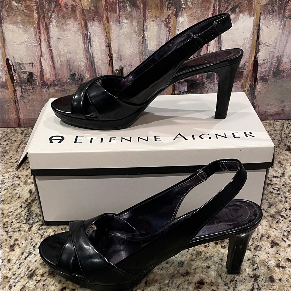 Etienne Aigner Black Cross-Strap Heels - Picture 5 of 7